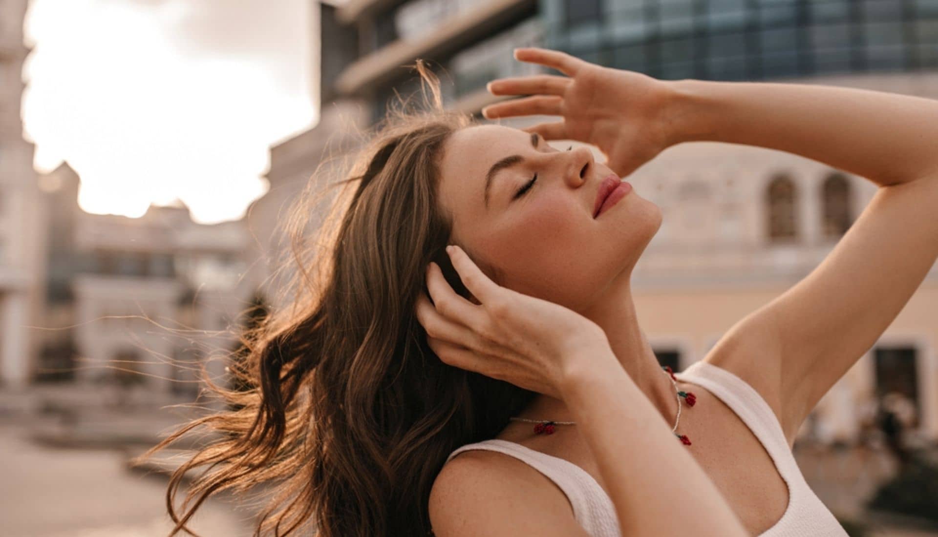 beautiful woman flipping hair